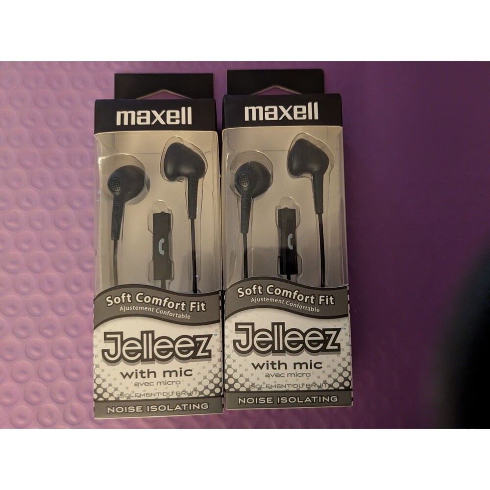 LOT OF 2 Maxell Soft Comfort Fit 191569 Jelleez Black Corded Earbuds Microphone
